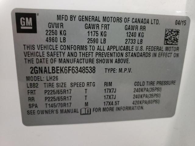 Photo 10 from auction – 2015 CHEVROLET EQUINOX LT with VIN 2GNALBEK6F6348538