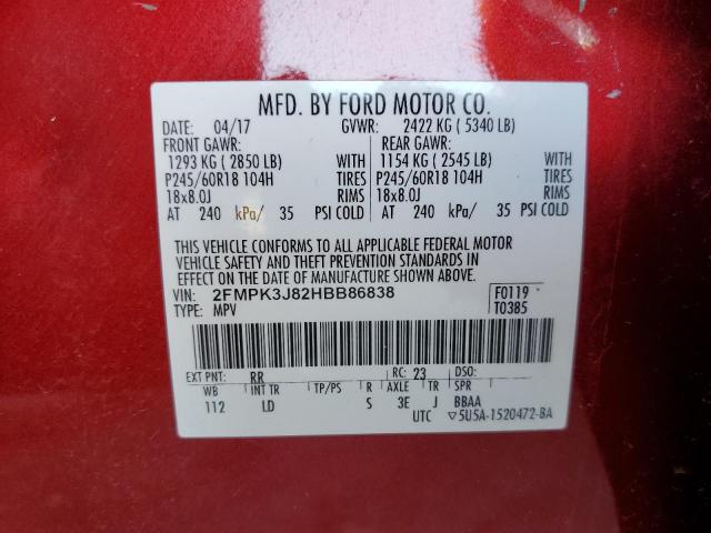 Photo 13 from auction – 2017 FORD EDGE SEL with VIN 2FMPK3J82HBB86838