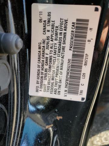 Photo 10 from auction – 2012 HONDA CIVIC EXL with VIN 2HGFB2F94CH527241