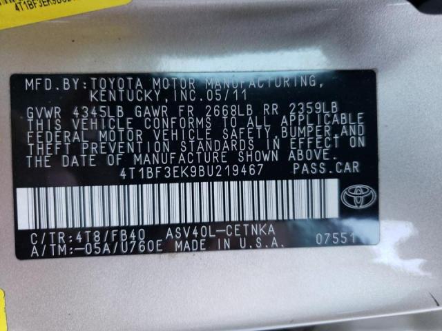 Photo 10 from auction – 2011 TOYOTA CAMRY BASE with VIN 4T1BF3EK9BU219467