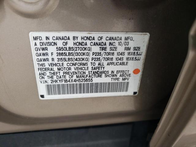 Photo 10 from auction – 2004 HONDA PILOT EX with VIN 2HKYF184X4H525655