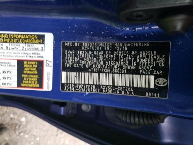 Photo 10 from auction – 2016 TOYOTA CAMRY LE with VIN 4T1BF1FK5GU560391