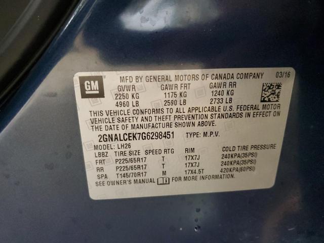 Photo 10 from auction – 2016 CHEVROLET EQUINOX LT with VIN 2GNALCEK7G6298451