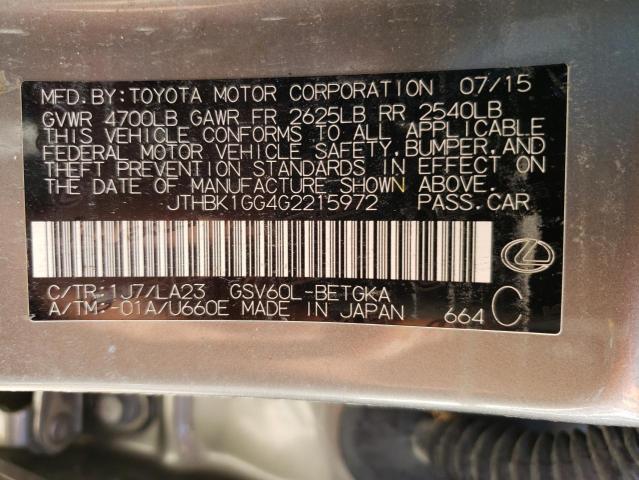 Photo 10 from auction – 2016 LEXUS ES 350 with VIN JTHBK1GG4G2215972