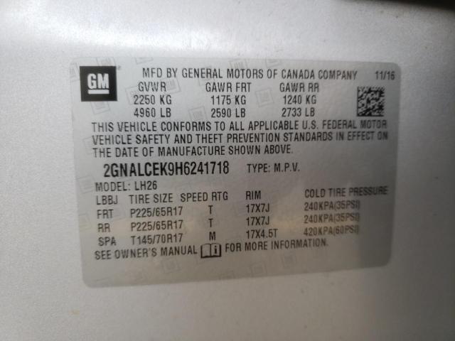 Photo 10 from auction – 2017 CHEVROLET EQUINOX LT with VIN 2GNALCEK9H6241718