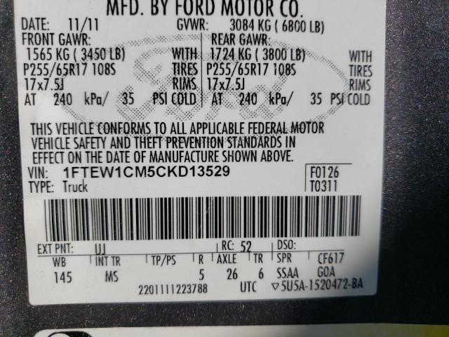 Photo 10 from auction – 2012 FORD F150 SUPER with VIN 1FTEW1CM5CKD13529