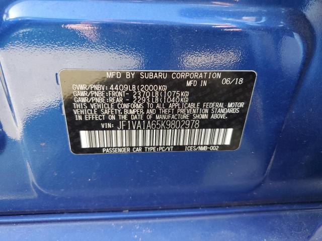 Zdjęcie 10 z aukcji – 2019 SUBARU WRX z VIN JF1VA1A65K9802978