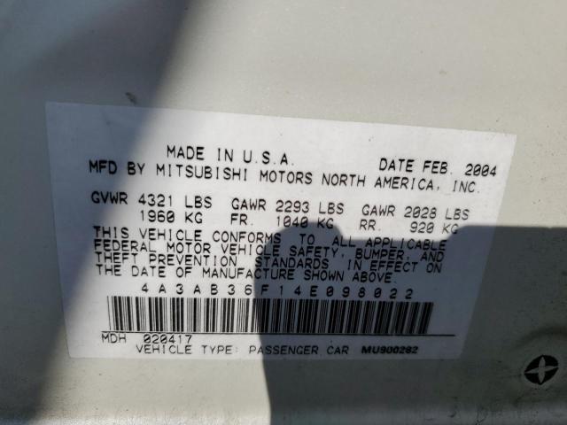 Photo 10 from auction – 2004 MITSUBISHI GALANT ES with VIN 4A3AB36F14E098022