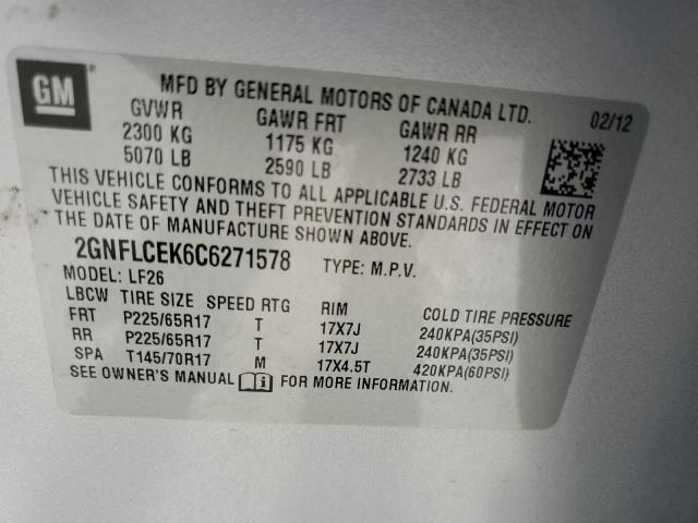 Photo 10 from auction – 2012 CHEVROLET EQUINOX LS with VIN 2GNFLCEK6C6271578