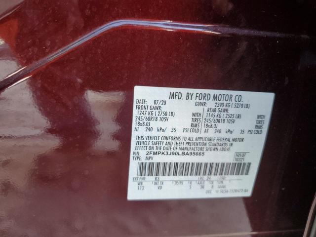 Photo 10 from auction – 2020 FORD EDGE SEL with VIN 2FMPK3J90LBA95665