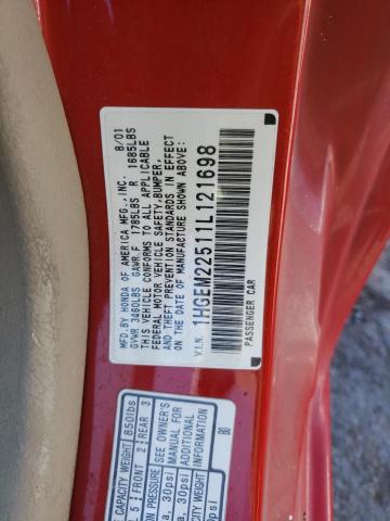 Photo 10 from auction – 2001 HONDA CIVIC LX with VIN 1HGEM22511L121698