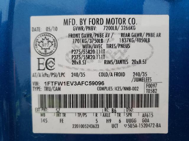 Photo 10 from auction – 2010 FORD F150 SUPER with VIN 1FTFW1EV3AFC59096