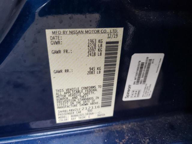 Photo 10 from auction – 2020 NISSAN ALTIMA S with VIN 1N4BL4BV2LC212116