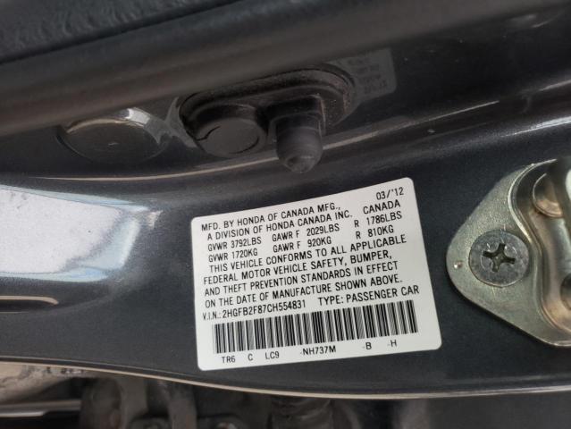 Photo 10 from auction – 2012 HONDA CIVIC EX with VIN 2HGFB2F87CH554831