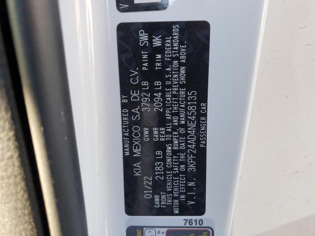 Photo 10 from auction – 2022 KIA FORTE FE with VIN 3KPF24AD4NE458135