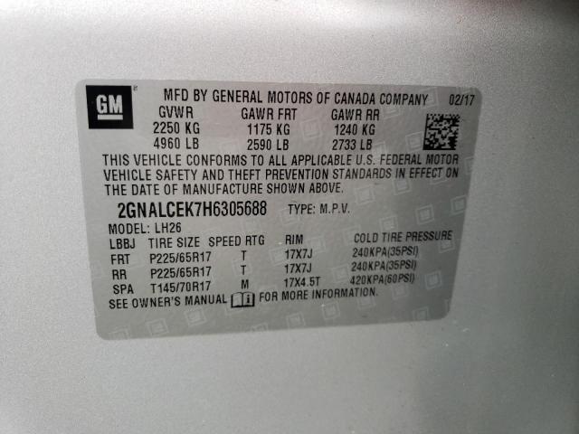 Photo 10 from auction – 2017 CHEVROLET EQUINOX LT with VIN 2GNALCEK7H6305688