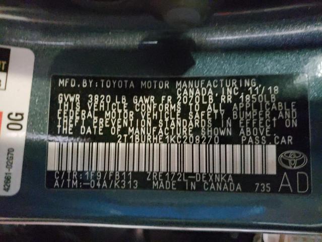 Photo 10 from auction – 2019 TOYOTA COROLLA L with VIN 2T1BURHE1KC208270