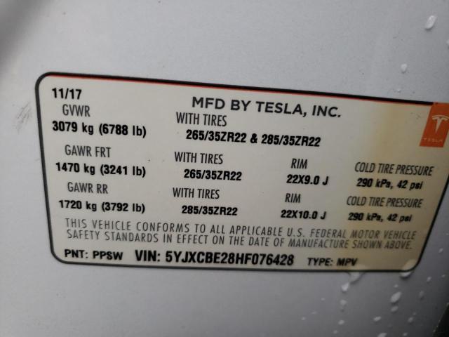 Photo 10 from auction – 2017 TESLA MODEL X with VIN 5YJXCBE28HF076428