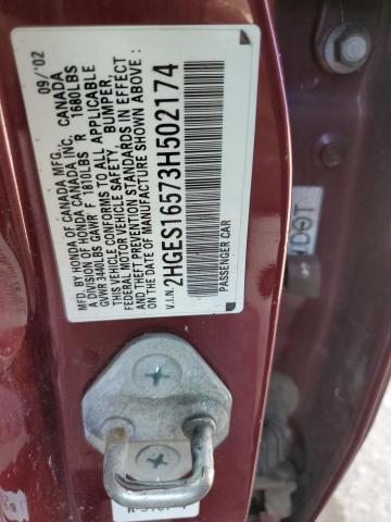 Photo 10 from auction – 2003 HONDA CIVIC LX with VIN 2HGES16573H502174