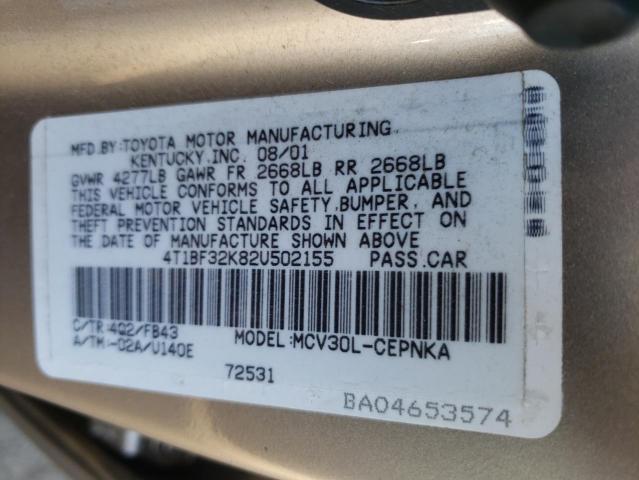 Photo 10 from auction – 2002 TOYOTA CAMRY LE with VIN 4T1BF32K82U502155
