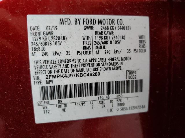 Photo 10 from auction – 2019 FORD EDGE SEL with VIN 2FMPK4J97KBC46280
