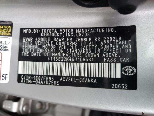 Photo 10 from auction – 2006 TOYOTA CAMRY LE with VIN 4T1BE32K46U108564