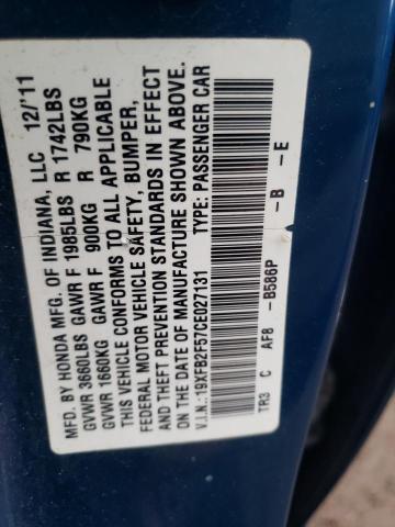 Photo 10 from auction – 2012 HONDA CIVIC LX with VIN 19XFB2F57CE027131