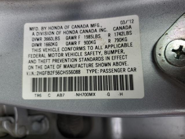 Photo 10 from auction – 2012 HONDA CIVIC LX with VIN 2HGFB2F56CH556088