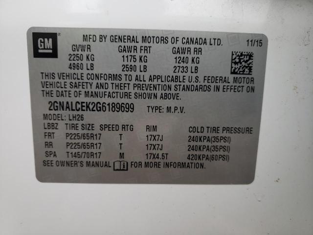 Photo 10 from auction – 2016 CHEVROLET EQUINOX LT with VIN 2GNALCEK2G6189699