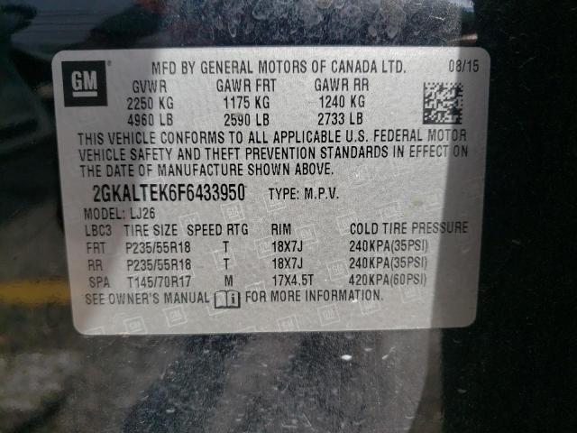 Photo 10 from auction – 2015 GMC TERRAIN SL with VIN 2GKALTEK6F6433950