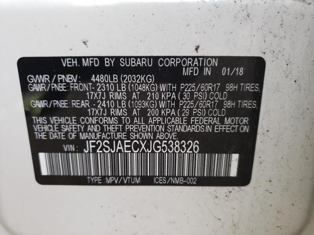Фото 10 с аукциона – 2018 SUBARU FORESTER 2 с VIN JF2SJAECXJG538326