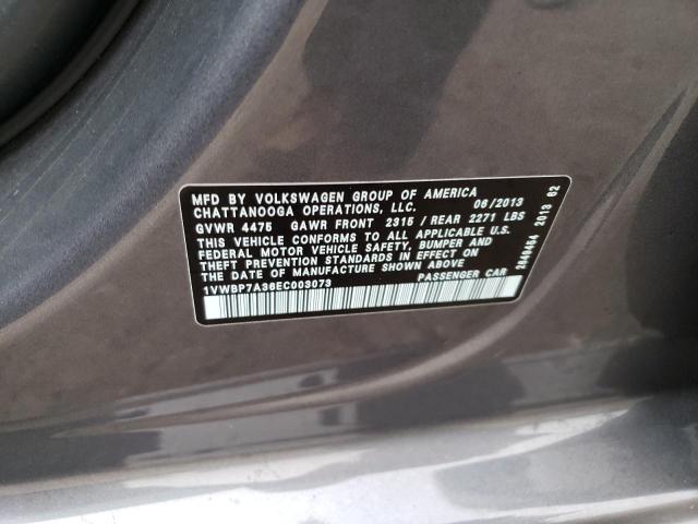 Photo 10 from auction – 2014 VOLKSWAGEN PASSAT SE with VIN 1VWBP7A36EC003073