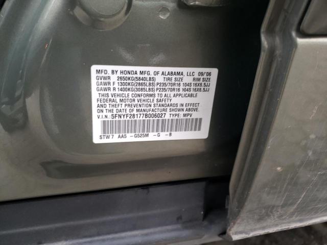 Photo 10 from auction – 2007 HONDA PILOT LX with VIN 5FNYF28177B006027