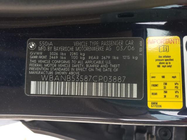 Photo 10 from auction – 2007 BMW 550 I with VIN WBANB53587CP03887