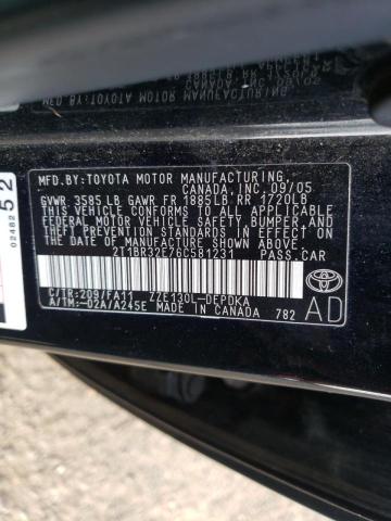 Photo 10 from auction – 2006 TOYOTA COROLLA CE with VIN 2T1BR32E76C581231