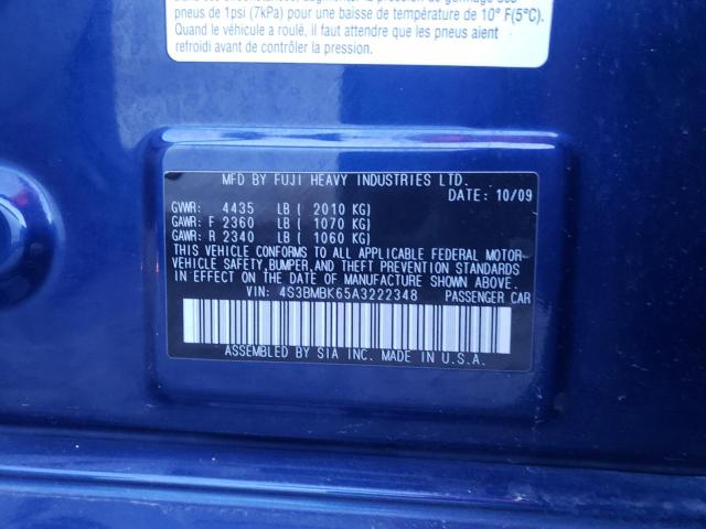 Photo 10 from auction – 2010 SUBARU LEGACY 2.5 with VIN 4S3BMBK65A3222348