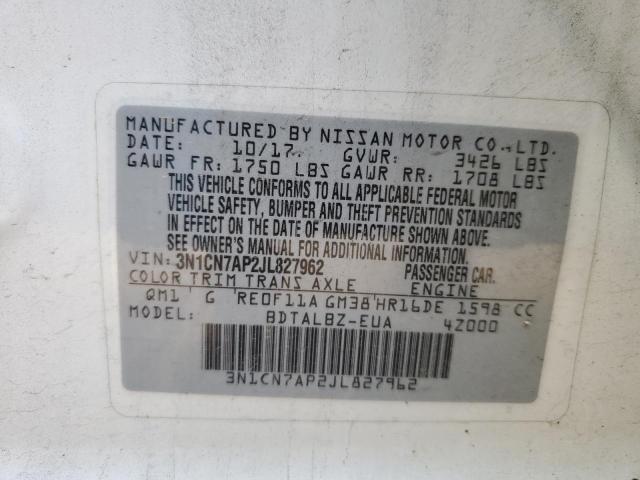 Photo 10 from auction – 2018 NISSAN VERSA S with VIN 3N1CN7AP2JL827962
