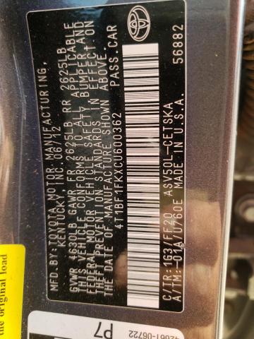 Photo 10 from auction – 2012 TOYOTA CAMRY BASE with VIN 4T1BF1FKXCU600362