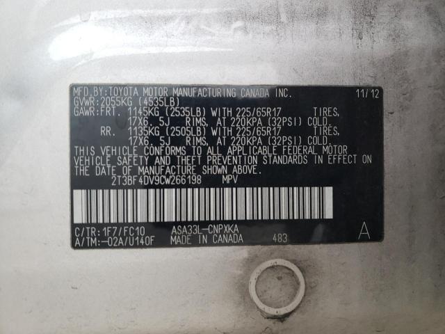 Photo 10 from auction – 2012 TOYOTA RAV4 with VIN 2T3BF4DV9CW266198