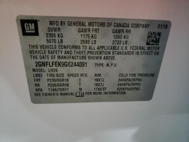 Photo 10 from auction – 2016 CHEVROLET EQUINOX LT with VIN 2GNFLFEK9G6244091