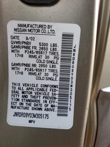Photo 10 from auction – 2003 INFINITI QX4 with VIN JNRDR09Y03W305175