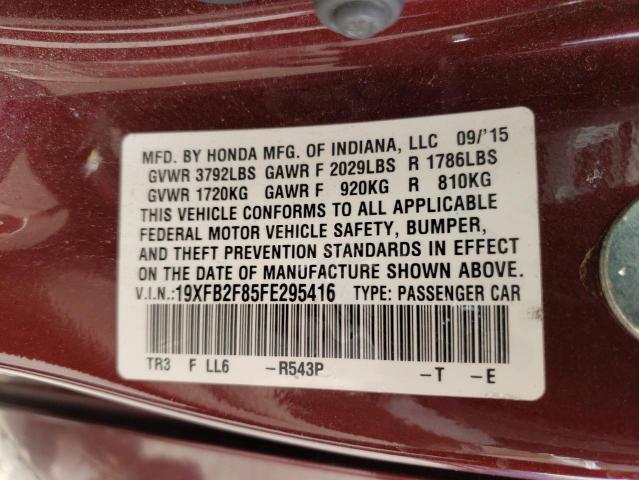 Photo 10 from auction – 2015 HONDA CIVIC EX with VIN 19XFB2F85FE295416