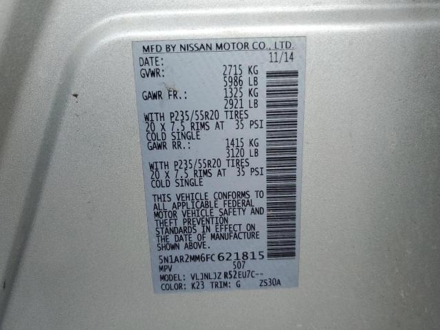 Zdjęcie 10 z aukcji – 2015 NISSAN PATHFINDER z VIN 5N1AR2MM6FC621815