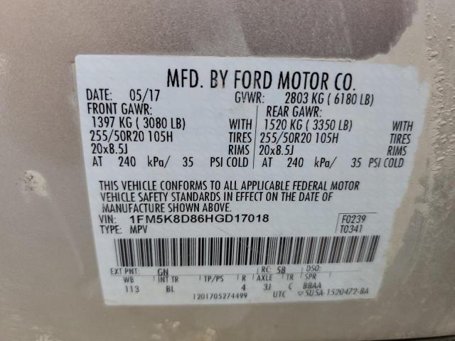 Photo 10 from auction – 2017 FORD EXPLORER X with VIN 1FM5K8D86HGD17018
