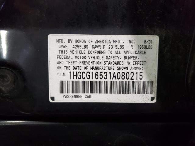 Photo 10 from auction – 2001 HONDA ACCORD EX with VIN 1HGCG16531A080215
