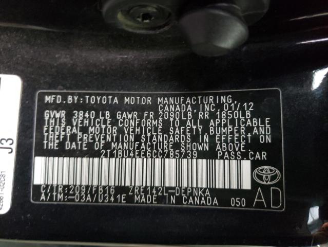 Photo 10 from auction – 2012 TOYOTA COROLLA BA with VIN 2T1BU4EE6CC785739
