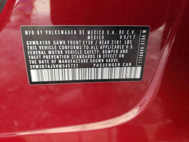 Photo 10 from auction – 2017 VOLKSWAGEN JETTA S with VIN 3VW2B7AJ5HM345727
