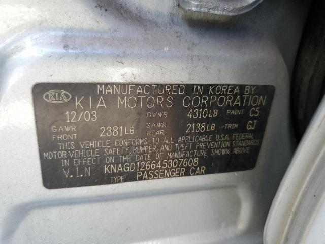Photo 10 from auction – 2004 KIA OPTIMA LX with VIN KNAGD126645307608