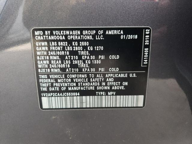 Photo 10 from auction – 2018 VOLKSWAGEN ATLAS S with VIN 1V2AP2CA4JC553894