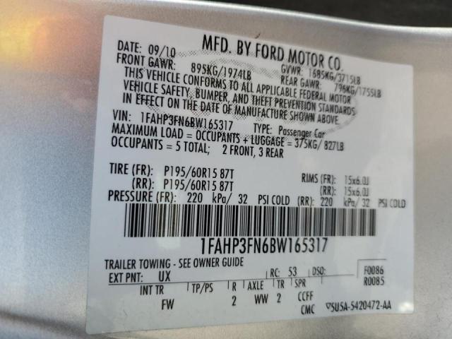 Photo 10 from auction – 2011 FORD FOCUS SE with VIN 1FAHP3FN6BW165317